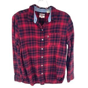 Levi’s flannel shirt top button down plaid red black small